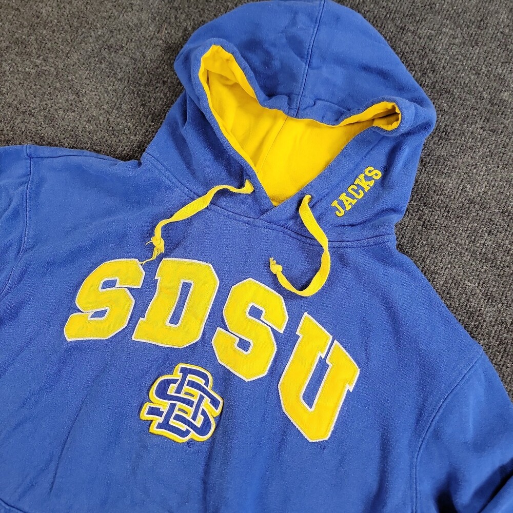 SDSU Hoodie Blue w/ Yellow Tackle Twill Embroidered Logo SD State Men's Medium